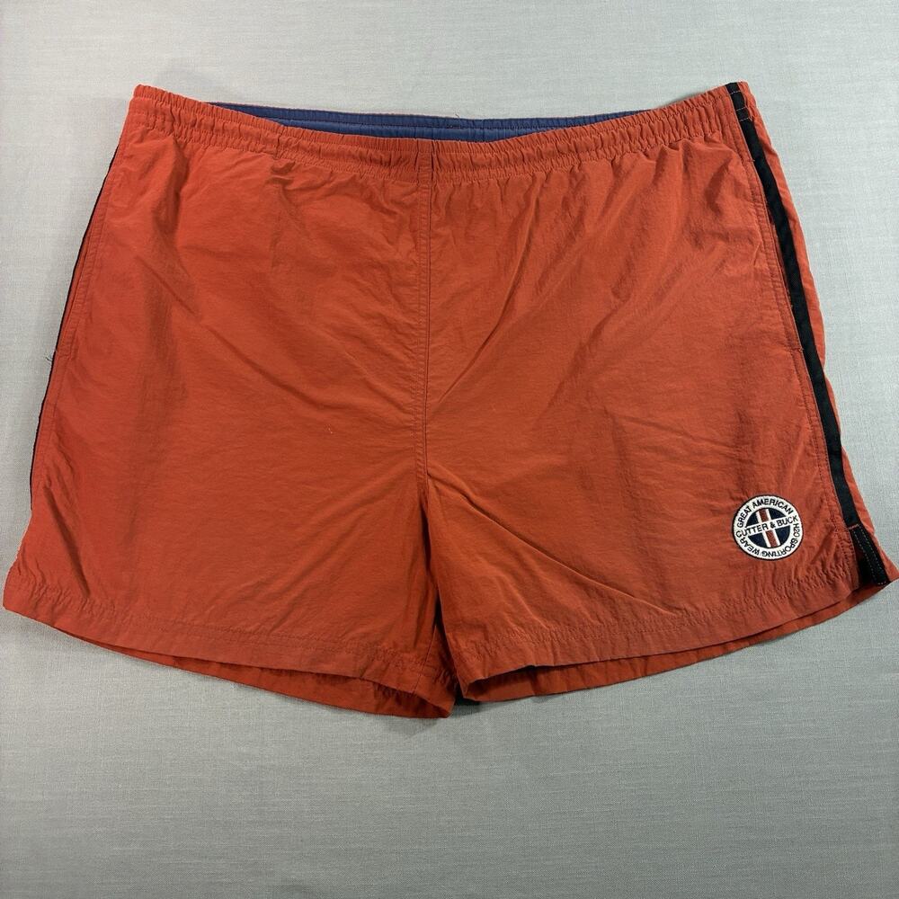 Vintage Cutter & Buck Swim Trunks Mens L Orange Lined Logo Patch Shorts